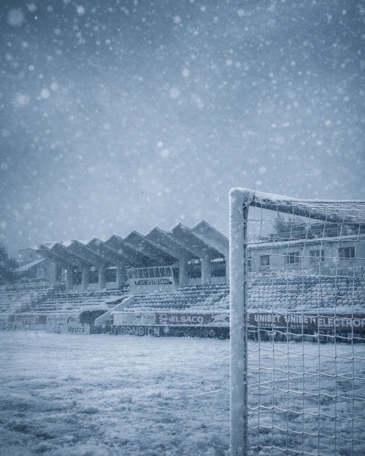 Superliga, îngropată în zăpadă! Cum ar arăta meciurile din România într-un scenariu de iarnă extremă