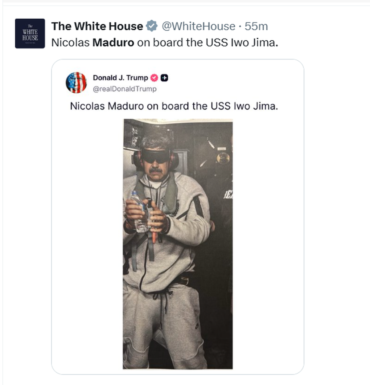 Echipa celebră care folosește același trening purtat de Nicolas Maduro pe nava americană