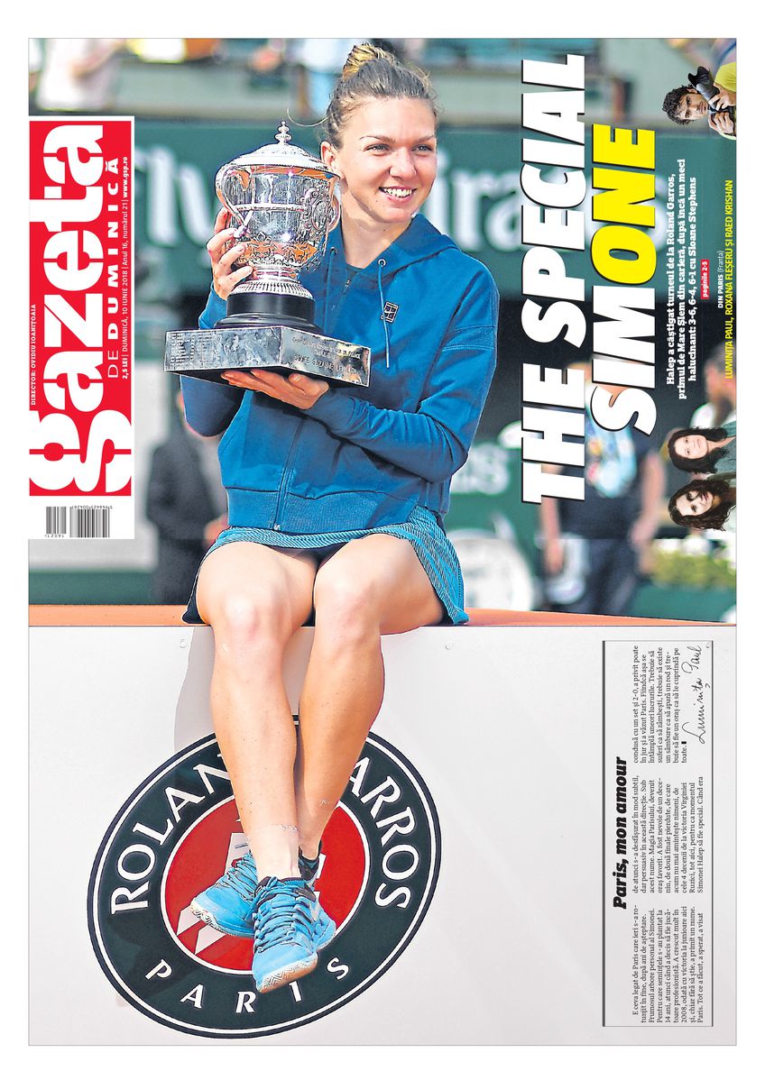 Prima pagină din Gazets Sporturilor atunci când Simona Halep a câștigat trofeul de la Roland Garros în 2018