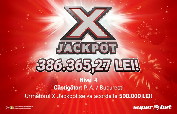 X Jackpot a erupt pentru a patra oară, acum la 386.365,27 lei! Mâna bună a fost jucată într-o agenție Superbet din București