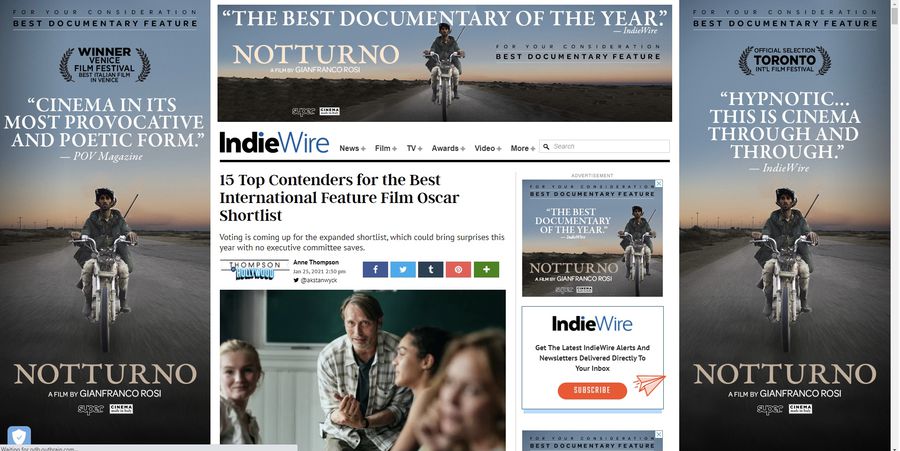 Promovarea lui „Notturno” la Oscar, pe site-ul Indiwire Promovarea lui „Notturno” la Oscar, pe site-ul Indiwire