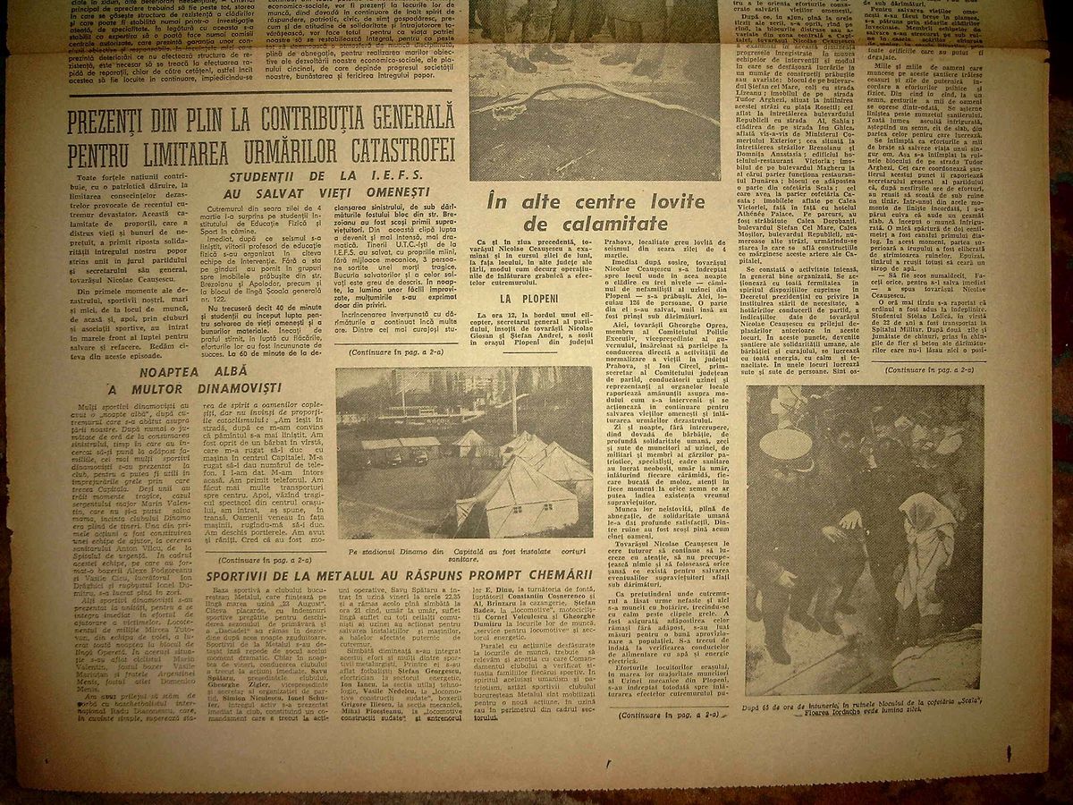 4 martie 1977, ora 21:22. Noaptea pe care România nu o va uita niciodată. Povești tragice și în sport: „Nu a rămas un perete în picioare. S-a făcut ca un praf”