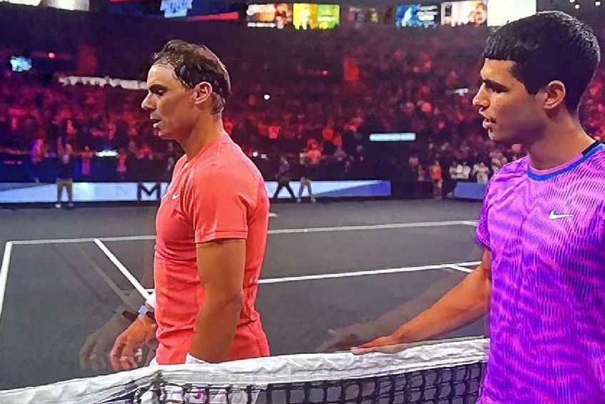 Rafael Nadal și Carlos Alcaraz, în Netflix Slam / Captură Twitter
