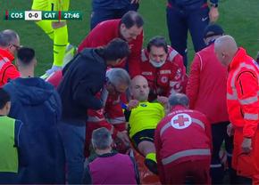 Accidentare șocantă și gravă a unui arbitru în Serie B. A fost scos pe targă și dus la spital!