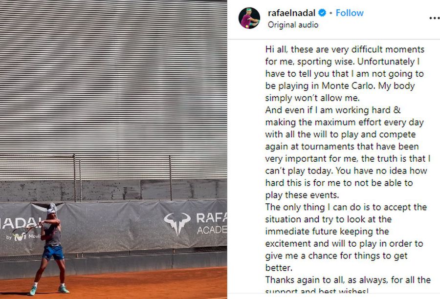 Rafael Nadal, OUT! Spaniolul a făcut anunțul: „Corpul meu nu-mi permite”