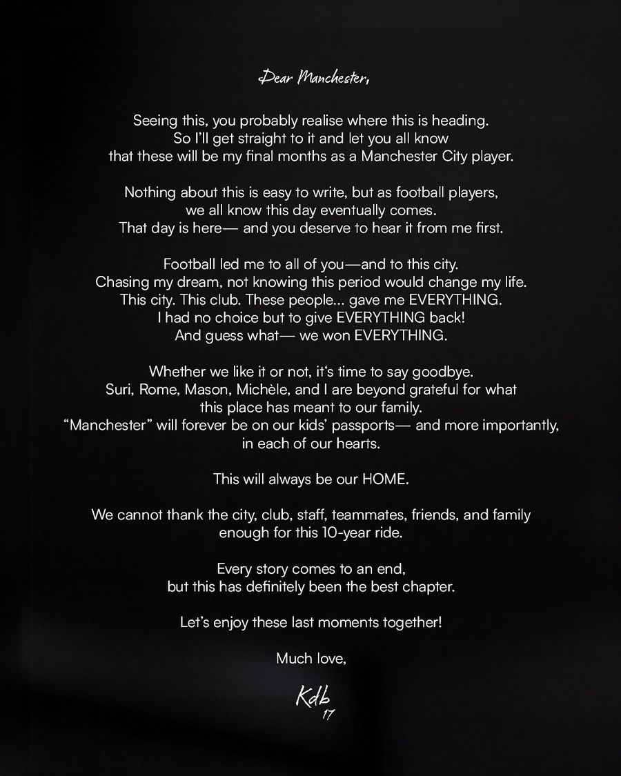 Sursă foto: Facebook Kevin De Bruyne Sfârșitul unei ere la Manchester City » Și-a anunțat plecarea de pe Etihad după 10 ani: „E timpul să ne luăm rămas bun”