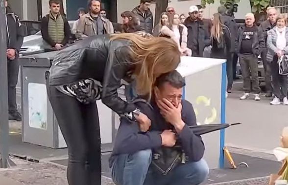 Imagini sfâșietoare din Serbia » Dragan Kobiljski, antrenorul de la SCM Zalău, a plâns în genunchi după fiica sa, ucisă în atacul armat din Belgrad