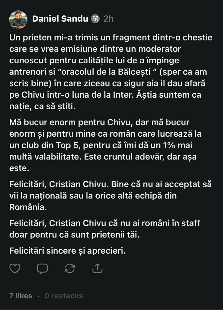 Fostul conducător de la Rapid, mesaj neașteptat pentru Chivu: „Bine că nu ai acceptat să vii la națională!”