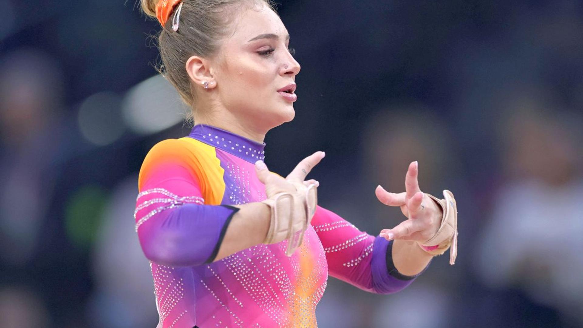 Sabrina Voinea în sala de antrenament Lia Manoliu, în contextul incidentului de agresiune sesizat de Federația Română de Gimnastică. | sursa foto: Gazeta Sporturilor