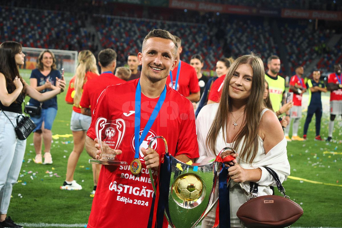 Toate iubitele pe gazon! Imagini de colecție: fotbaliștii celor de la FCSB au sărbătorit alături de partenere triumful din Supercupă » Momente superbe cu familiile lui Pintilii și Charalambous