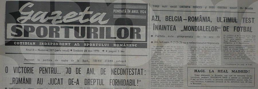 Ziarul Gazeta Sporturilor din 26 mai 1990 anunța trecerea lui Hagi la Real Madrid, într-o știre oferită de la Bruxelles de Ovidiu Ioanițoaia Ce se întâmplă cu stadionul pe care Hagi a jucat ultimul meci la Steaua înaintea transferului la Real Madrid + Povești cu Gică Popescu și Dan Petrescu: „Cine e, mă, obraznicul ăsta?”