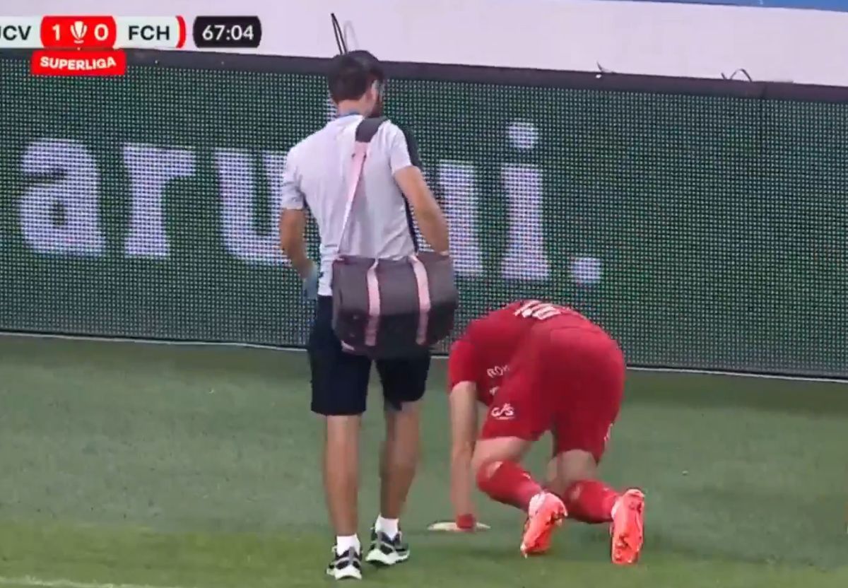Accidentare ciudată în CSU Craiova - Hermannstadt » Jucătorul a avut nevoie de ajutor pentru a părăsi terenul: „Mă doare și când stau”