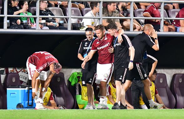 Ghinion teribil pentru căpitanul Rapidului! A părăsit terenul pe brațe și giuleștenii se tem de un diagnostic dur