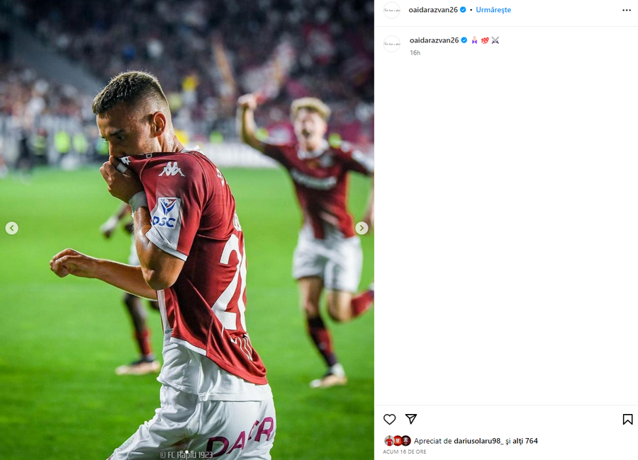 Oaidă a sărutat emblema Rapidului » A postat imaginea, dar a blocat comentariile