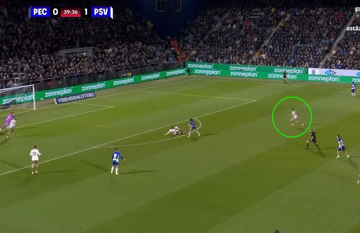 Cum a înscris Dennis Man primul gol pentru PSV / FOTO: Captură TV@Prima Sport 3