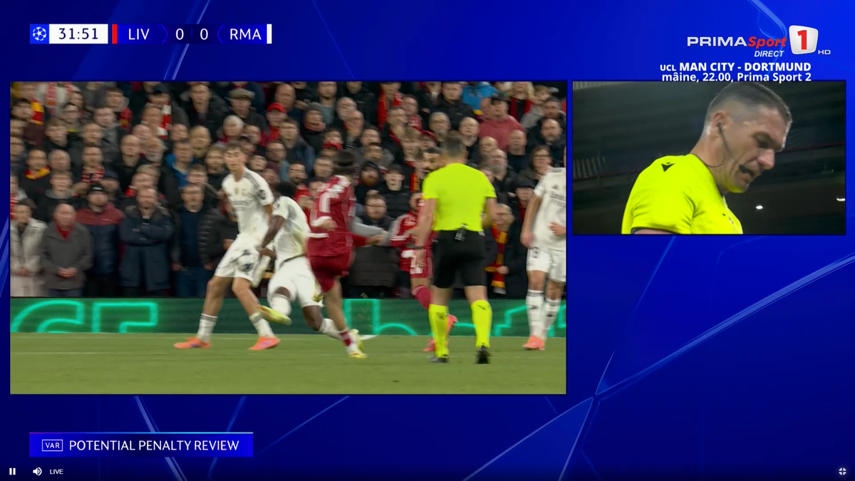 Mingea atinsă cu mâna de Tchouameni în Liverpool - Real Madrid