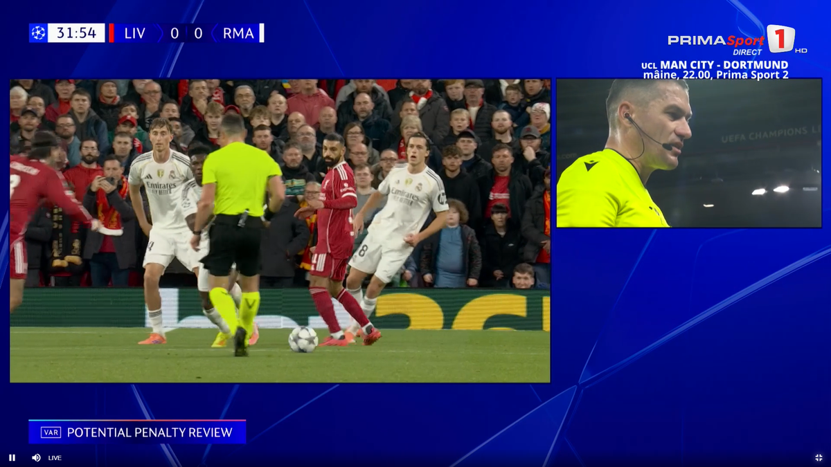 Mingea atinsă cu mâna de Tchouameni în Liverpool - Real Madrid