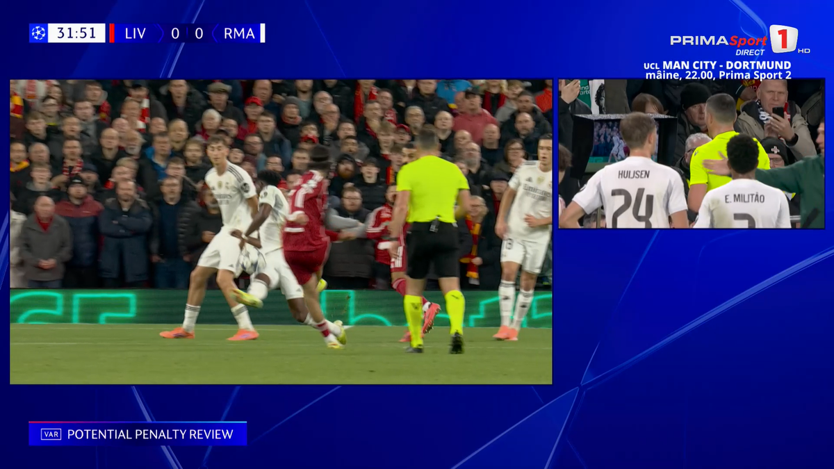 Mingea atinsă cu mâna de Tchouameni în Liverpool - Real Madrid