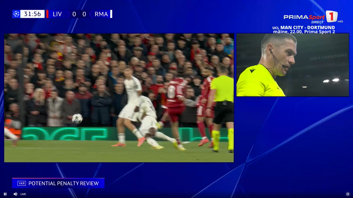 Mingea atinsă cu mâna de Tchouameni în Liverpool - Real Madrid