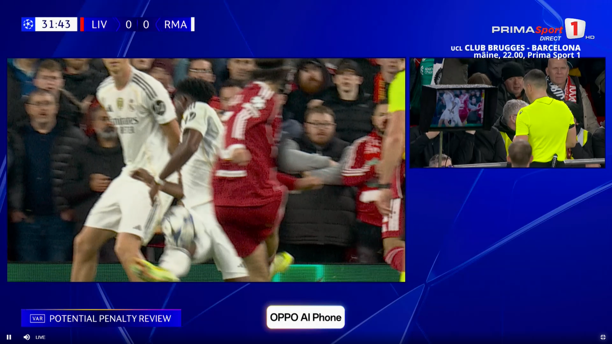 Mingea atinsă cu mâna de Tchouameni în Liverpool - Real Madrid