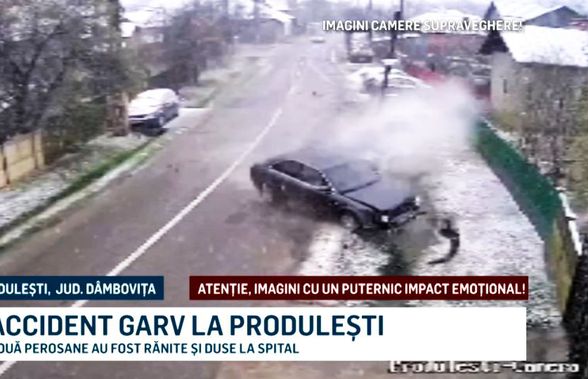 VIDEO Atenție la cauciucurile de iarnă! Un Audi din Dâmbovița s-a izbit în două mașini și un cap de pod!