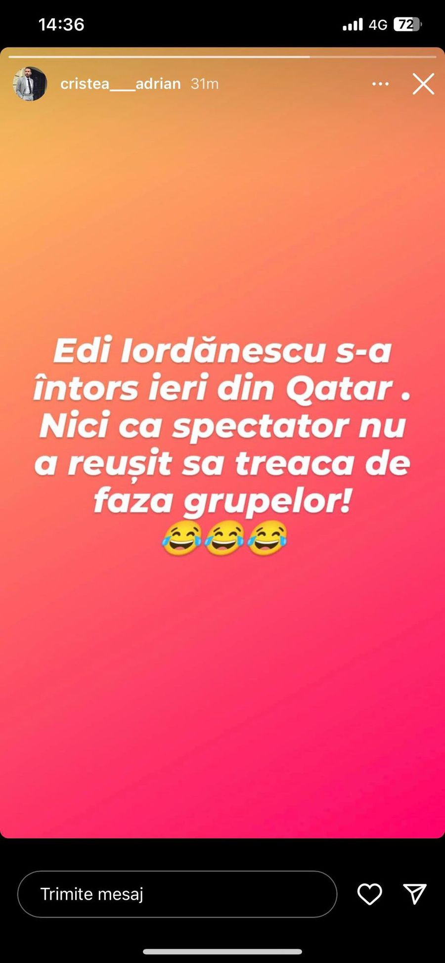 Foto: Instagram @AdrianCrsitea Edi Iordănescu, luat peste picior de un fost internațional: „Nici ca spectator nu a reușit să treacă de faza grupelor”