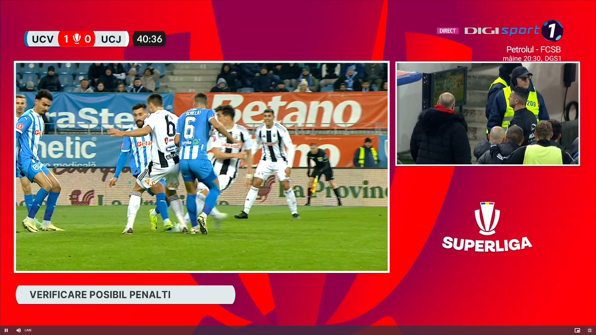 Penalty-urile din prima repriză a meciului U Craiova - U Cluj