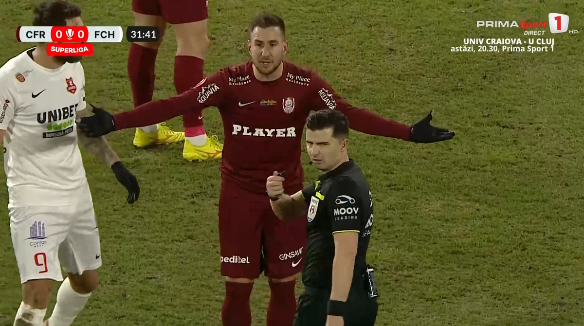 Faza la care mingea a lovit mână lui Căpușă în CFR Cluj - Hermannstadt