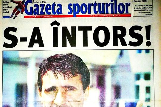 Gică Hagi pe prima pagina a Gazetei Sporturilor de atunci