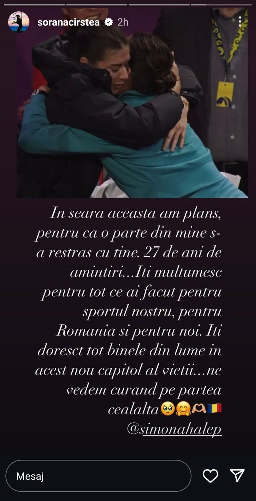 Mesajul Soranei Cîrstea, după retragerea Simonei Halep Sorana Cîrstea a reacționat la miezul nopții, după retragerea Simonei Halep » Înainte oferise imaginea serii alături de dubla campioană de Grand Slam