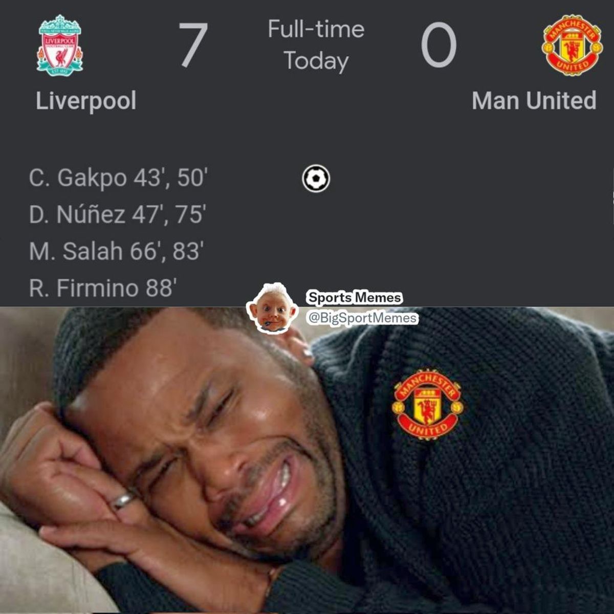 Internetul a „explodat” după Liverpool - Manchester United 7-0 » Cele mai înțepătoare meme-uri