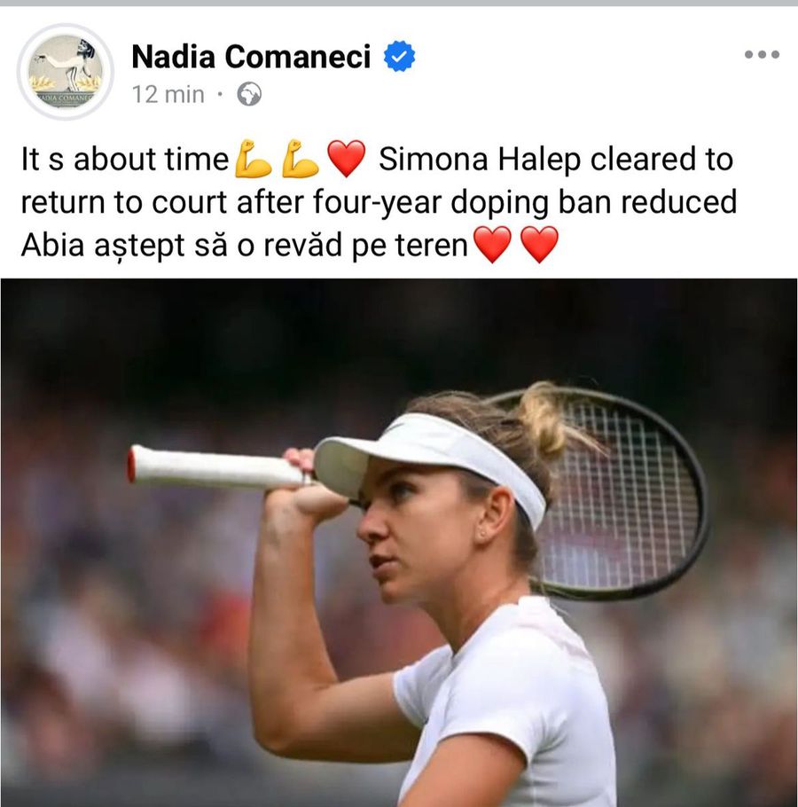 Nadia Comăneci, mesaj pentru Simona Halep: „Era și timpul! Abia aștept”