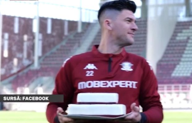 Cu tortul pe stadionul din Giulești » Cum l-au sărbătorit fotbaliștii Rapidului pe Cristi Săpunaru