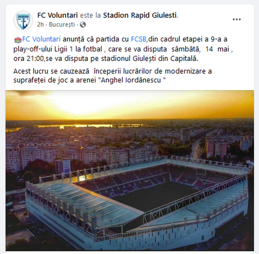 Unde vrea FCSB să evolueze cu FC Voluntari: „Doar pe acest stadion suntem de acord!”