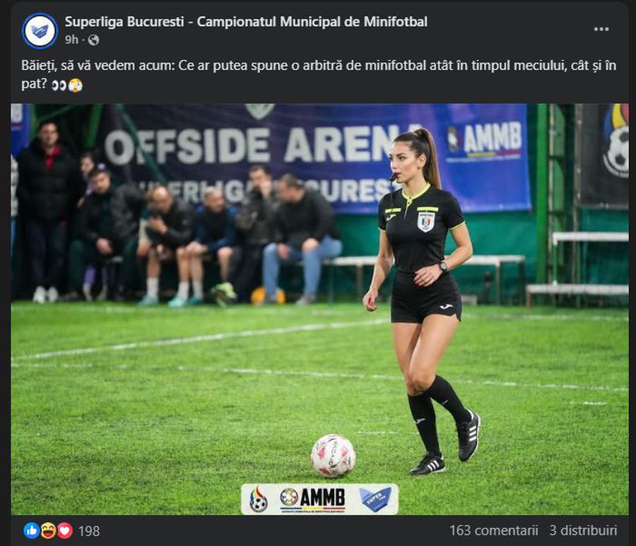 „Ce ar putea spune o arbitră în pat?” » Derapaj sexist de proporții: postare revoltătoare pe contul oficial al Superligii București