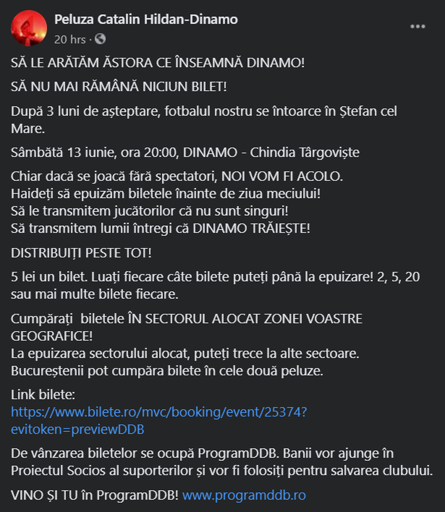 Surpriză! Fanii lui Dinamo au cumpărat deja peste 10.000 de bilete cu Chindia: „Vrem sold-out în mai puțin de 24 de ore”