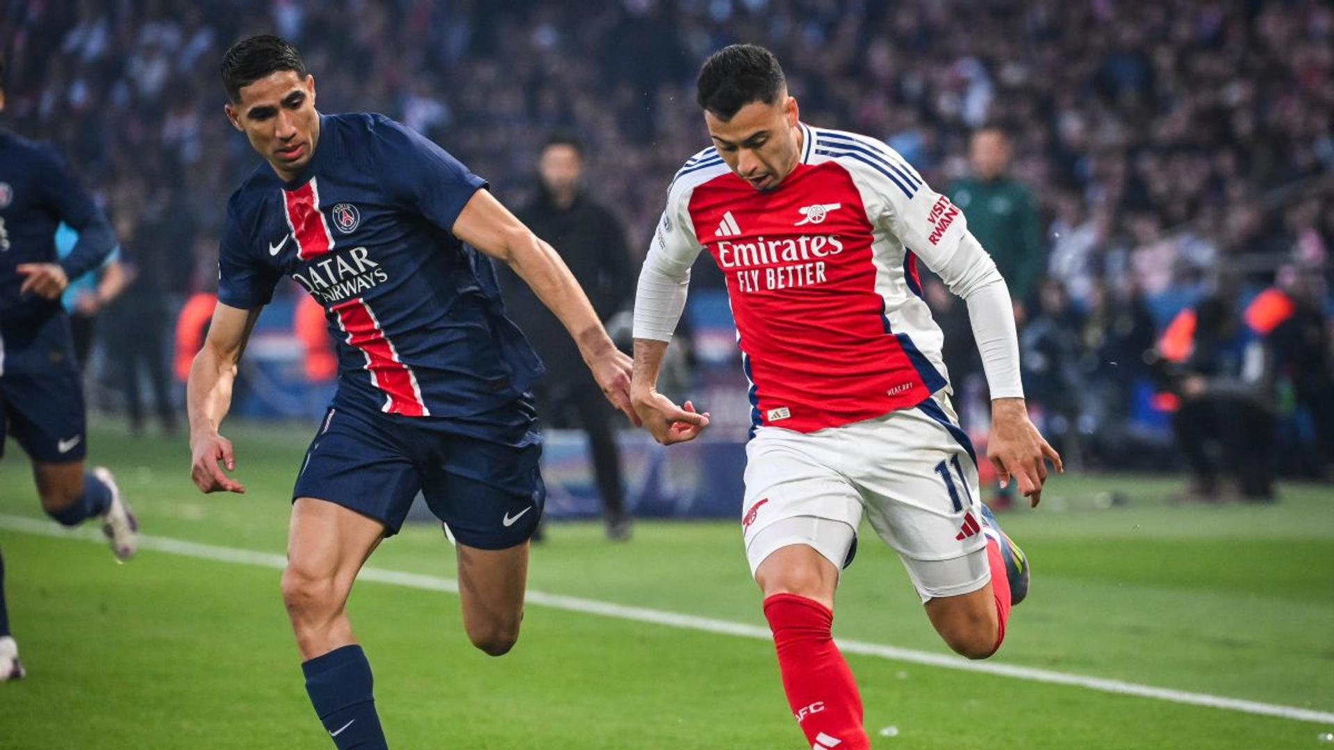 Jucători PSG și Arsenal pe teren în finala Champions League, evidențiind PSG șanse câștig și Arsenal calificare finală istorică. | sursa foto: Gazeta Sporturilor