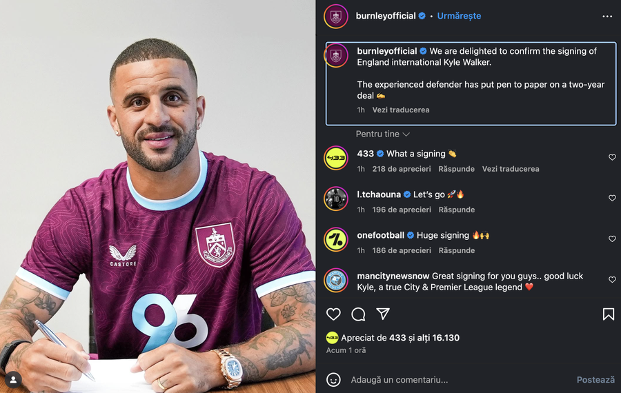 Anunțul oficial al celor de la Burnley, publicat pe pagina de Instagram a clubului E gata! Kyle Walker a semnat și a fost prezentat la noua echipă » Primele declarații după oficializarea transferului: „Nu puteam rata această oportunitate”