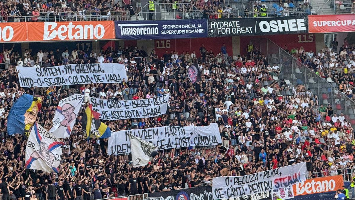 Mesajul afișat de peluza FCSB-ului la meciul cu CFR Cluj din Supercupa României