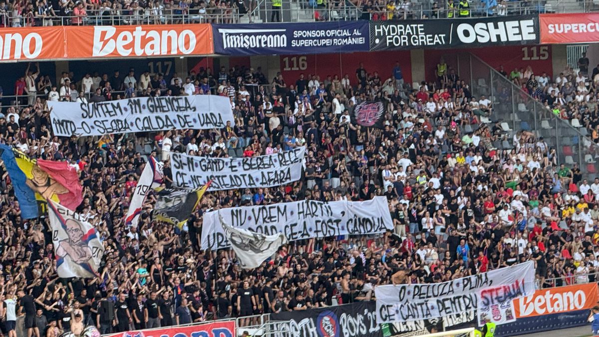 Mesajul afișat de peluza FCSB-ului la meciul cu CFR Cluj din Supercupa României