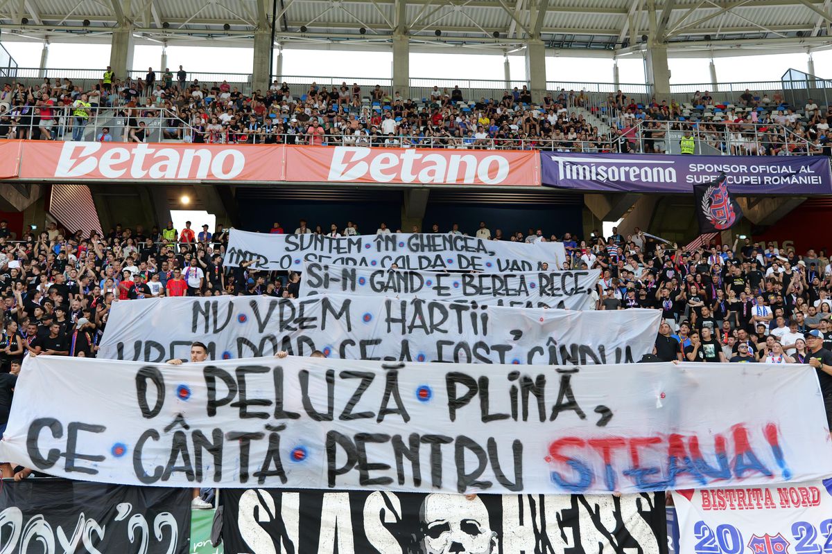 Mesajul afișat de peluza FCSB-ului la meciul cu CFR Cluj din Supercupa României