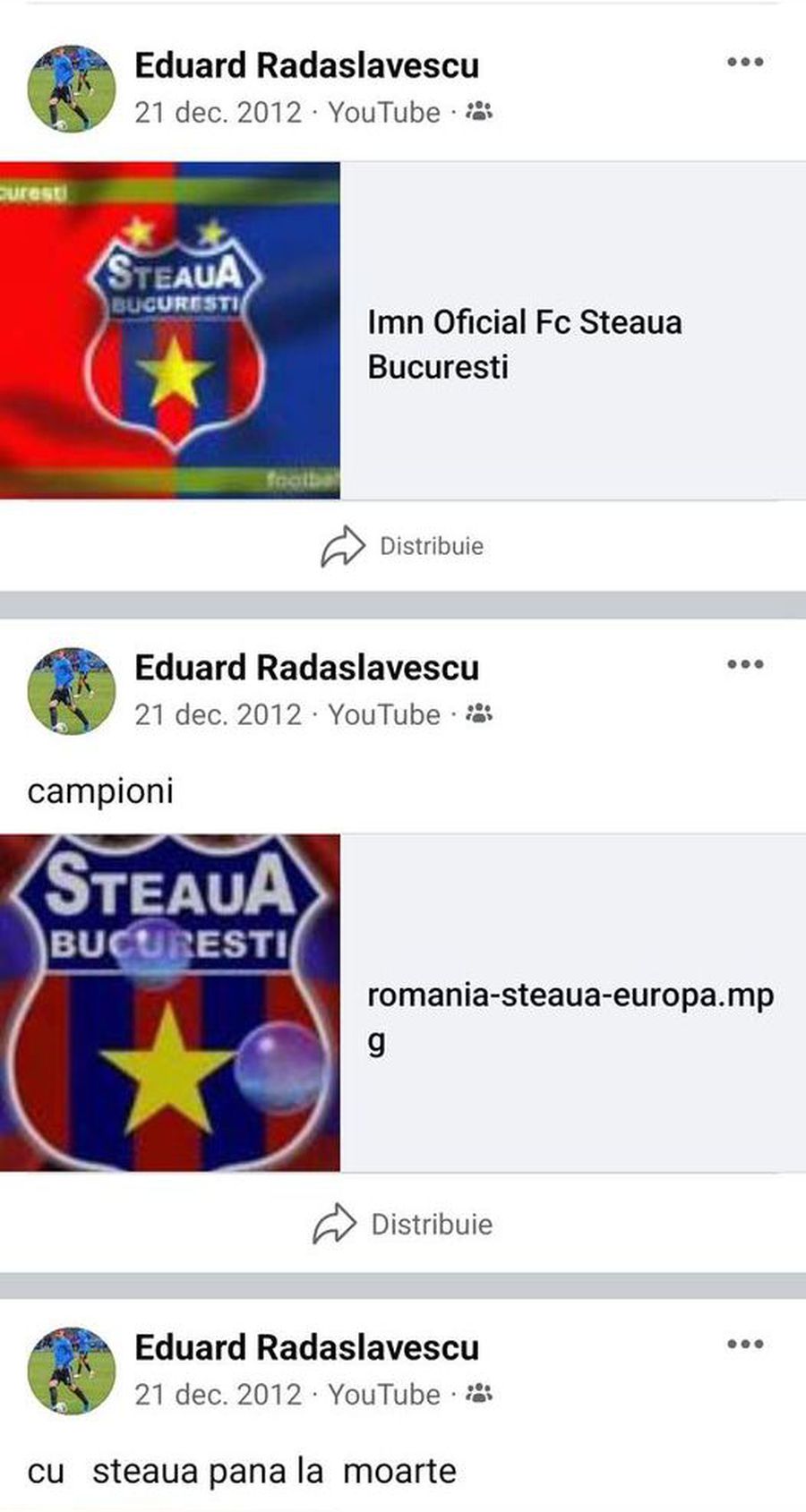 FOTO: Facebook @Eduard Radaslavescu Cu ce echipă ținea Eduard Radaslavescu la vârsta de 8 ani: „Campioni!”