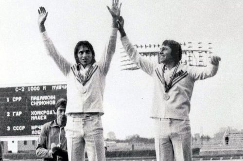 Ivan Patzaichin, împreună cu Toma Simionov, pe podiumul de la Moscova 1980 / foto: Gazeta Sporturilo