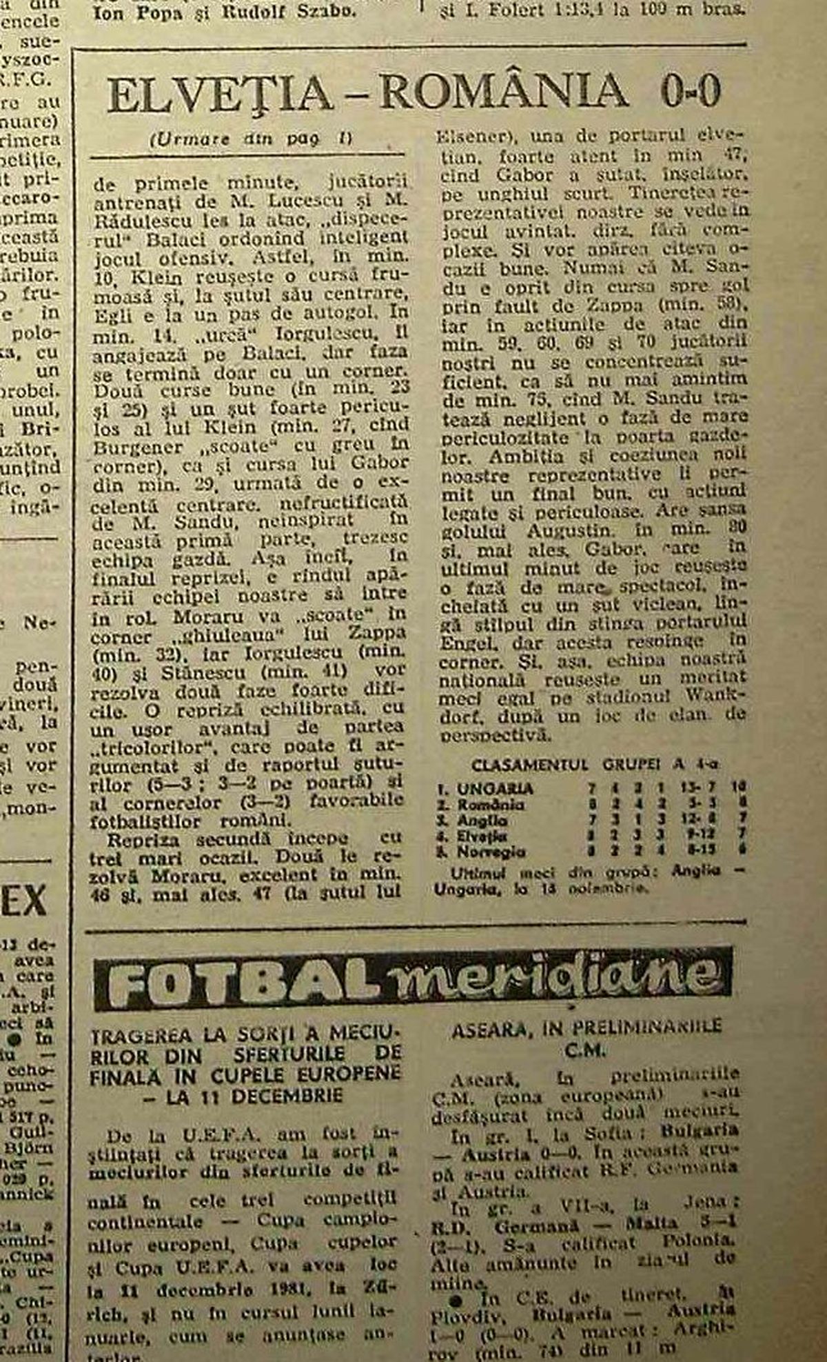 Elveția - România 0-0, file de poveste de la debutul lui Mircea Lucescu pe banca naționalei - 11 noiembrie 1981