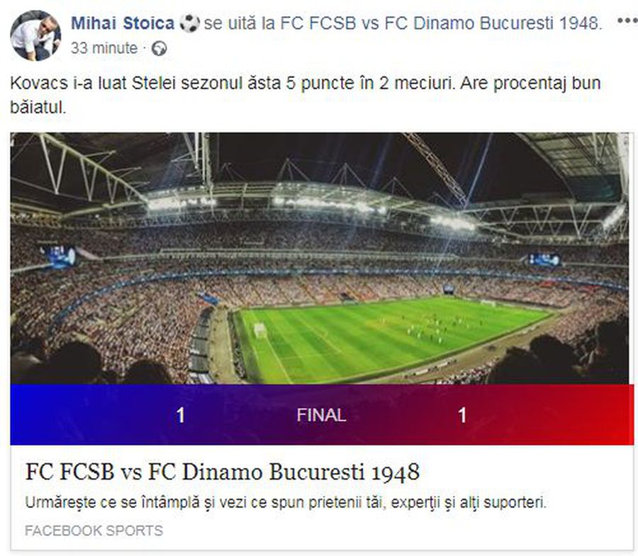 FCSB - DINAMO 1-1 // VIDEO Mihai Stoica s-a enervat la finalul meciului: „Kovacs i-a luat Stelei 5 puncte în două meciuri”