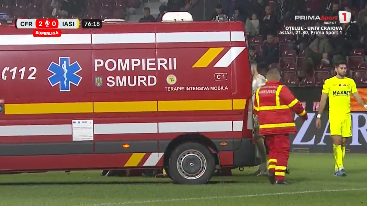 A intrat ambulanța pe teren la CFR Cluj - Poli Iași