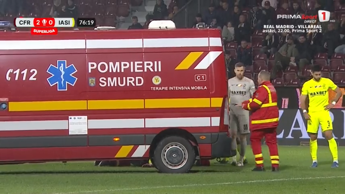 A intrat ambulanța pe teren la CFR Cluj - Poli Iași