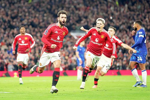 Bucuria jucătorilor lui Manchester United după golul înscris cu Chelsea // foto: Guliver/gettyimages