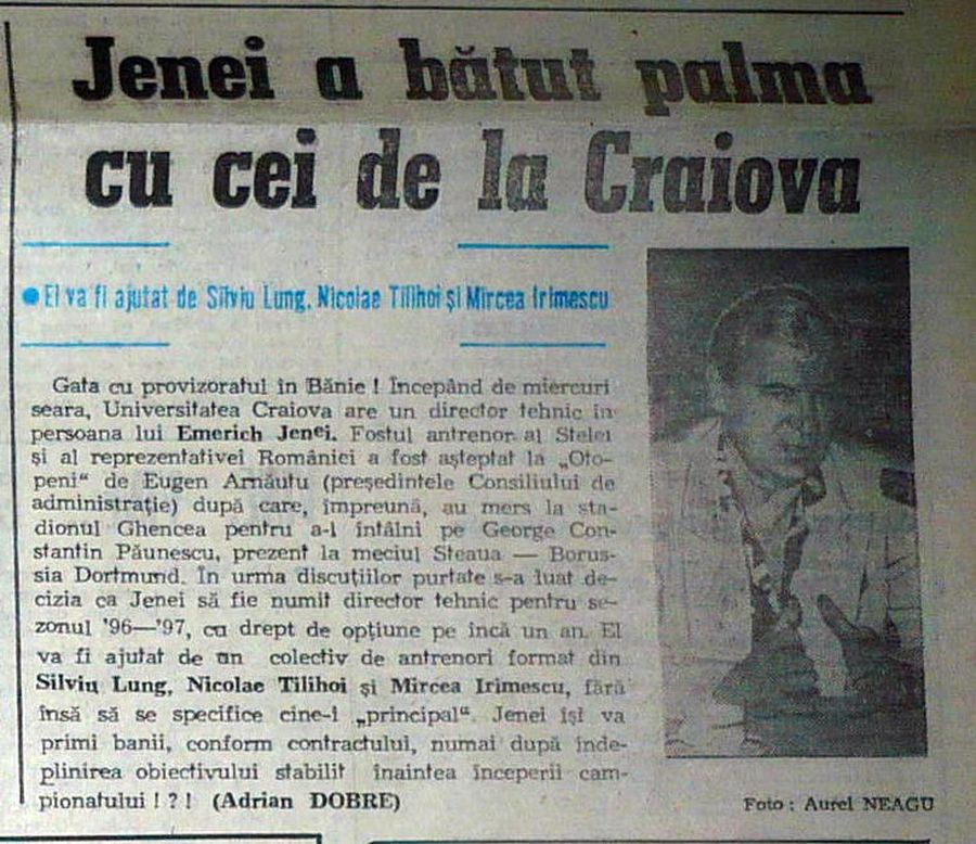 Emeric Ienei la Universitatea Craiova. Știre în Gazeta Sporturilor Emeric Ienei, dincolo de legendă » 5 detalii inedite din carieră și viața personală: căsătorit cu o celebră actriță, și-a încheiat cariera de fotbalist la o echipă din Europa