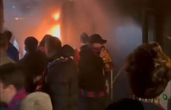 Scene neplăcute înainte de Club Brugge - Barcelona: fanii catalanilor au aprins torțe în autocar, iar vehiculul a luat foc
